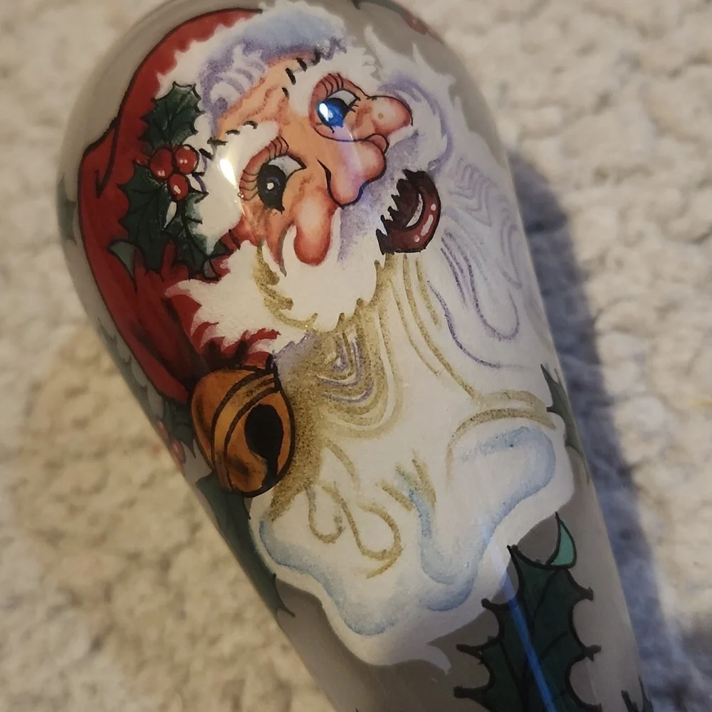 Chase International, Vintage 1999, Santa & Holly, Christmas Blown,  Ornament